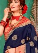 Navy Blue And Red Color Color Banarasi Silk Saree